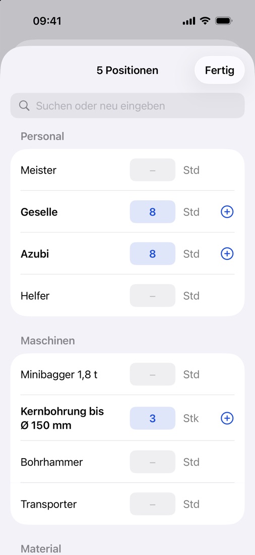Positionen nach Kategorie auswählen