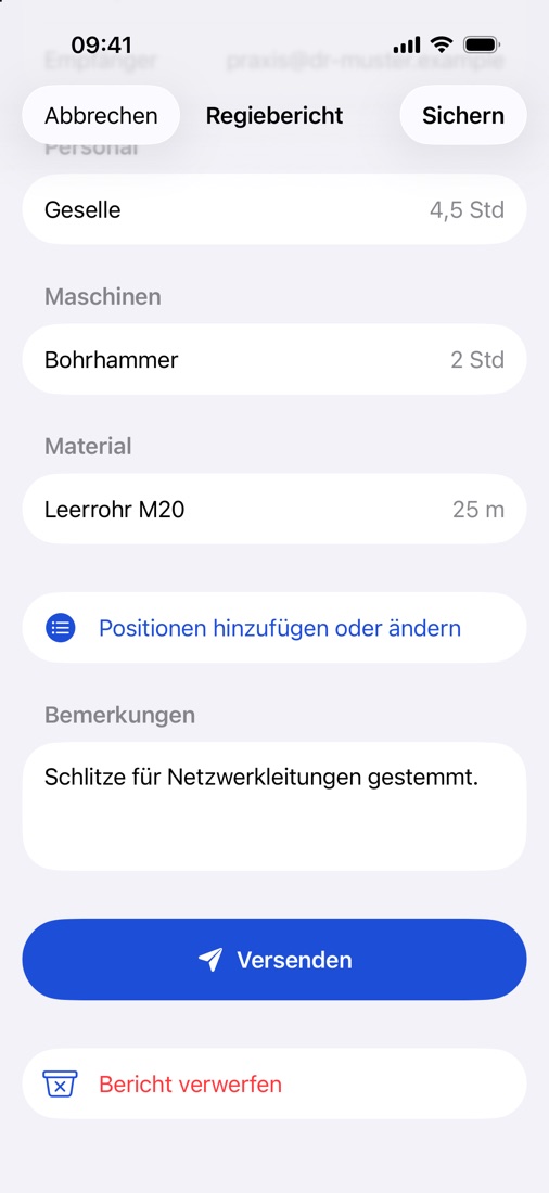 Bericht prüfen und versenden